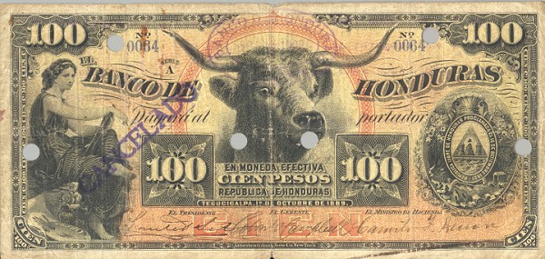 Front of Honduras p24a: 100 Pesos from 1889