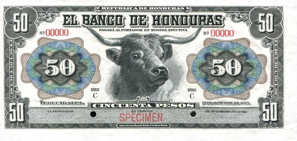 Front of Honduras p27s: 50 Pesos from 1913
