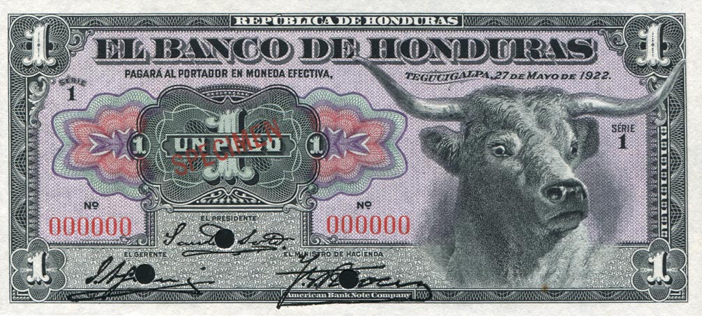 Front of Honduras p29s: 1 Peso from 1922