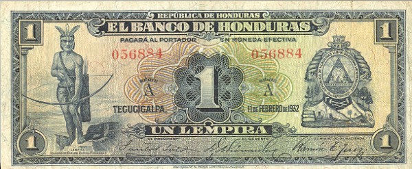 Front of Honduras p34: 1 Lempira from 1932