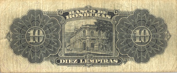 Back of Honduras p37a: 10 Lempiras from 1932