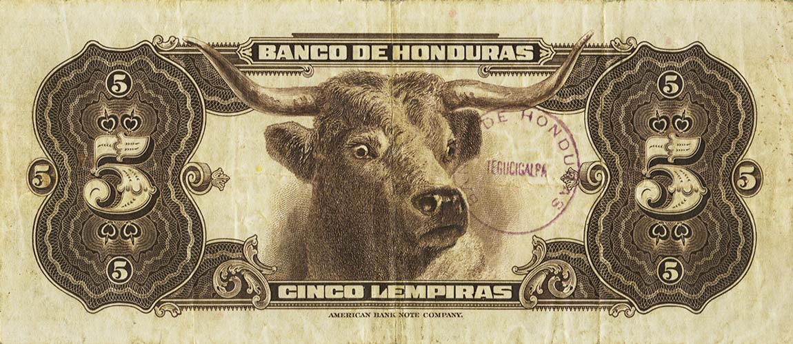 Back of Honduras p42a: 5 Lempiras from 1941