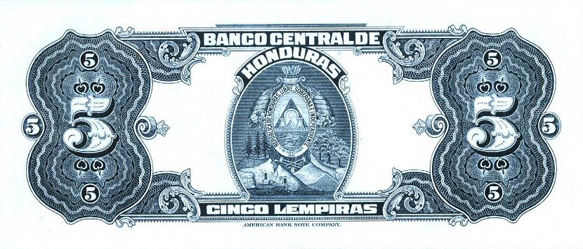 Back of Honduras p46a: 5 Lempiras from 1950