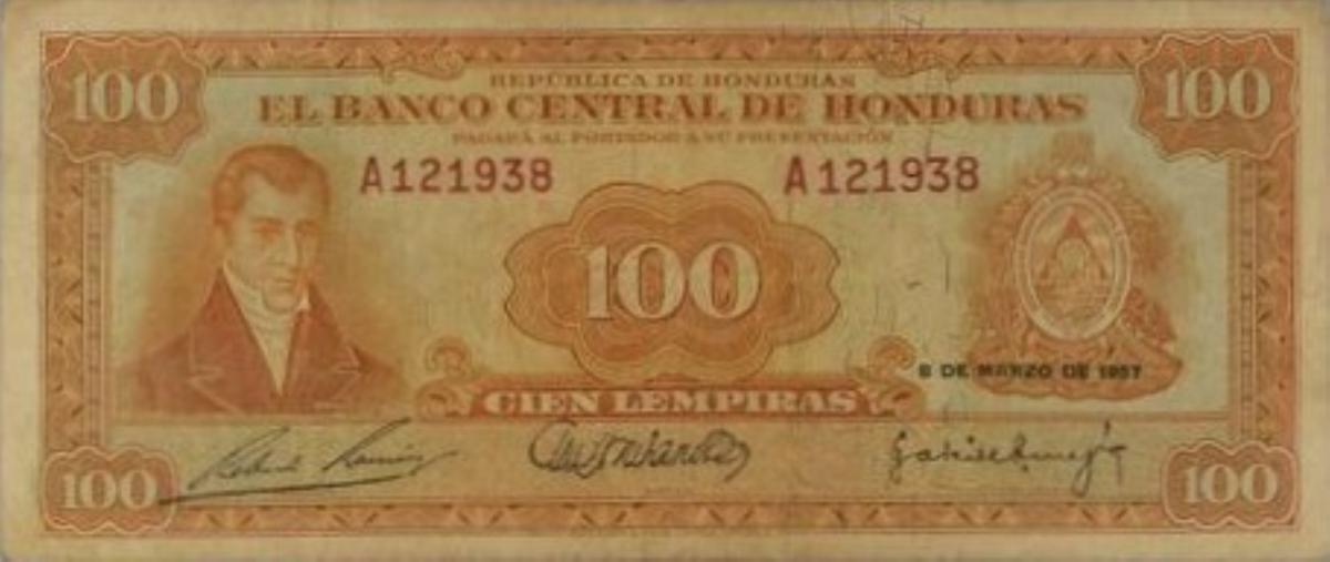 Front of Honduras p49a: 100 Lempiras from 1951