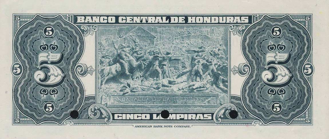 Back of Honduras p51s: 5 Lempiras from 1966