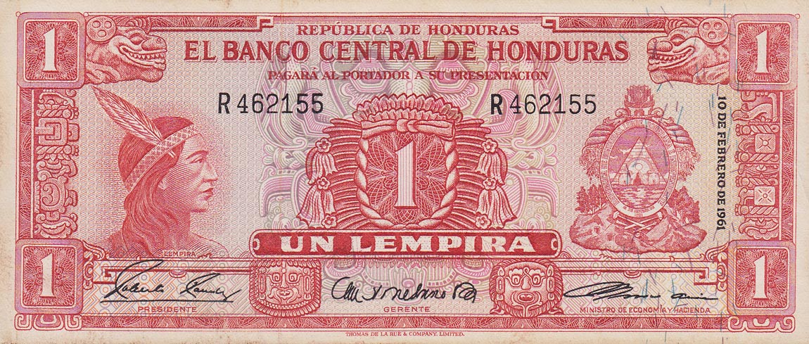 Front of Honduras p54Aa: 1 Lempira from 1961