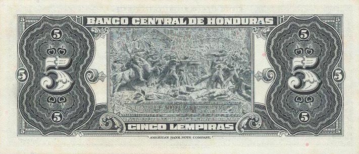 Back of Honduras p56b: 5 Lempiras from 1970