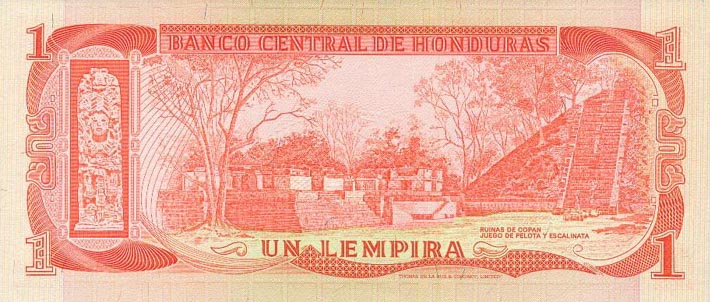 Back of Honduras p58a: 1 Lempira from 1974