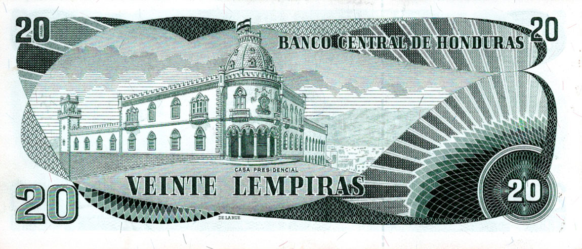 Back of Honduras p60g: 20 Lempiras from 1976