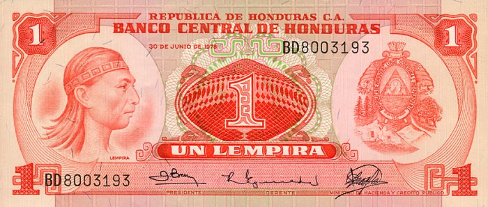 Front of Honduras p62a: 1 Lempira from 1978