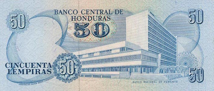 Back of Honduras p66a: 50 Lempiras from 1976