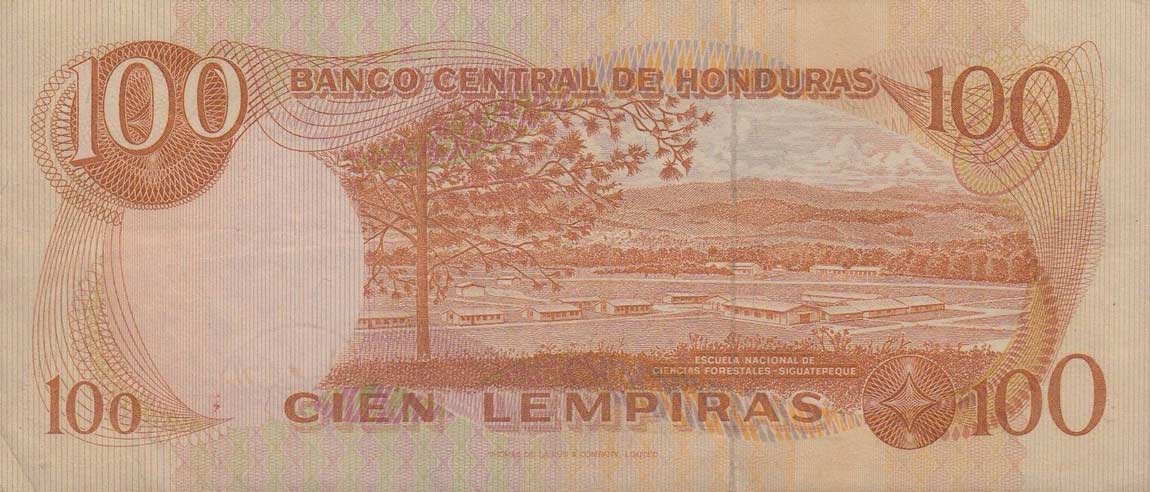 Back of Honduras p67c: 100 Lempiras from 1976