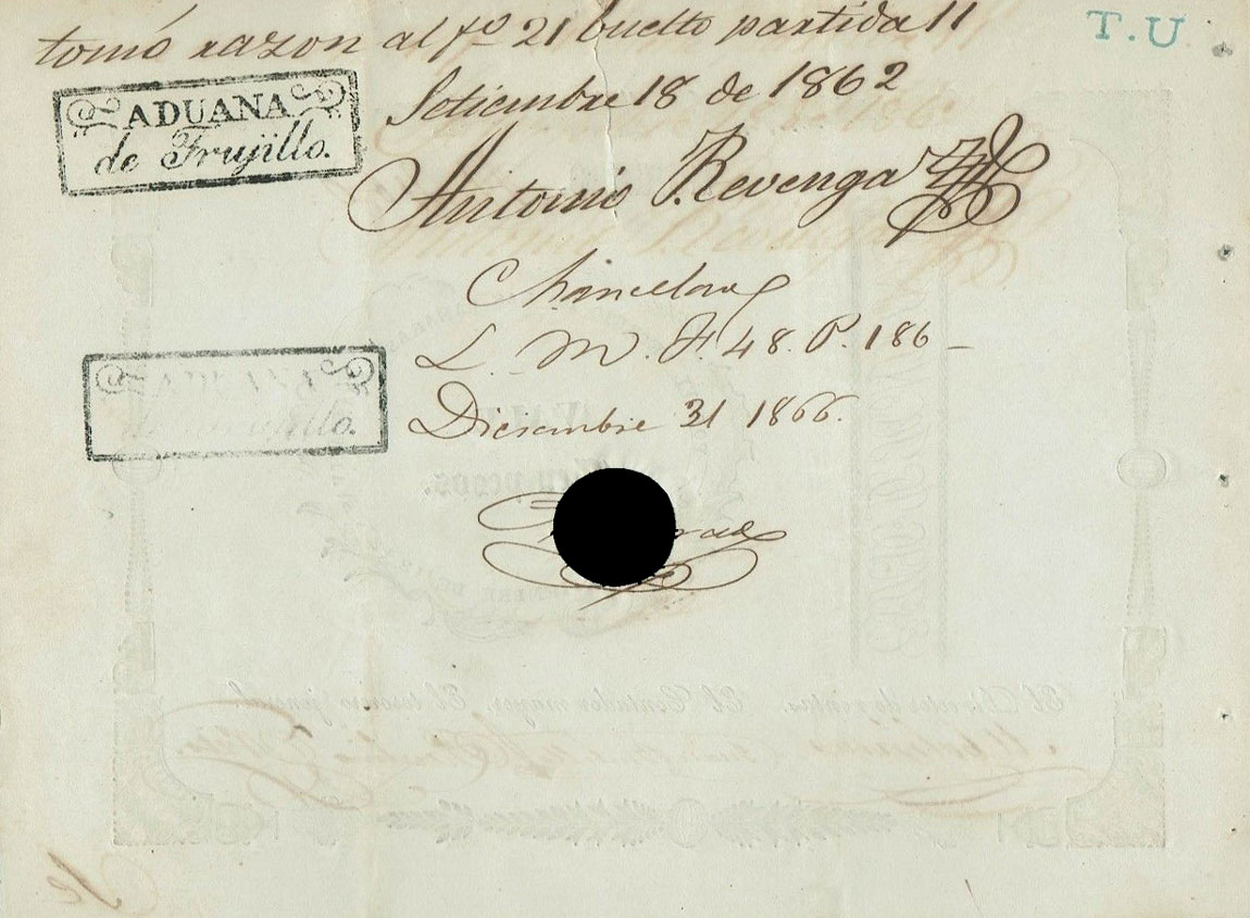 Back of Honduras p6: 100 Pesos from 1848