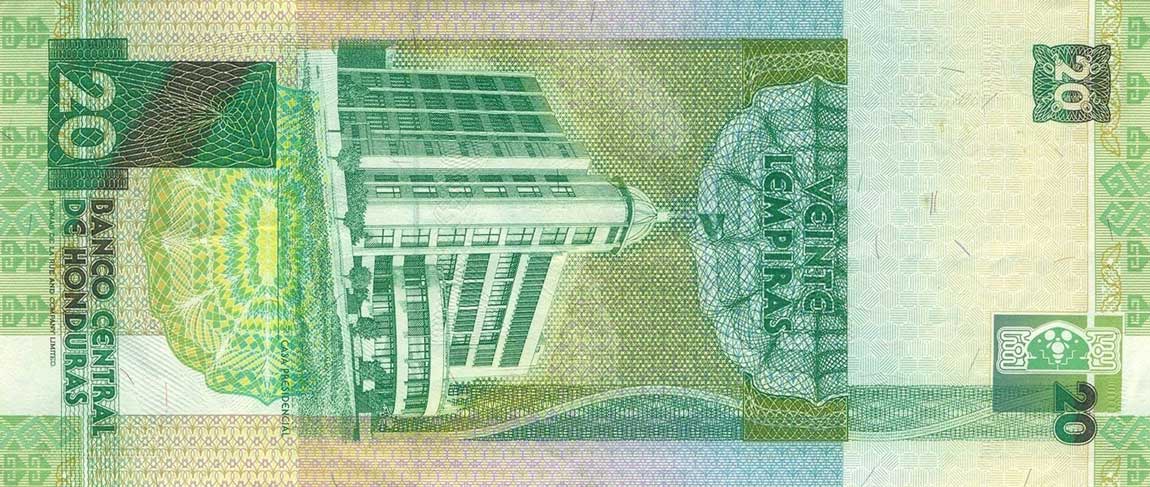 Back of Honduras p73e: 20 Lempiras from 1997