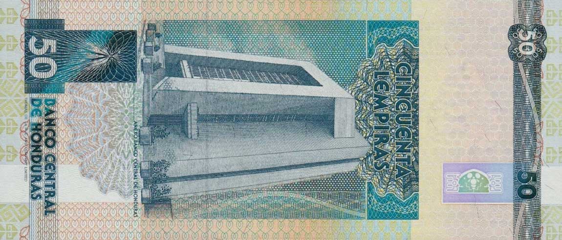 Back of Honduras p74b: 50 Lempiras from 1993