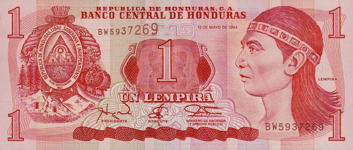 Front of Honduras p76a: 1 Lempira from 1994