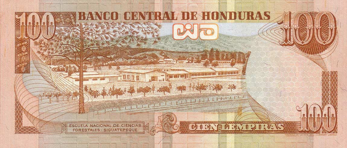 Back of Honduras p77a: 100 Lempiras from 1994