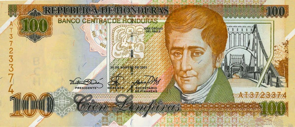 Front of Honduras p77e: 100 Lempiras from 2001