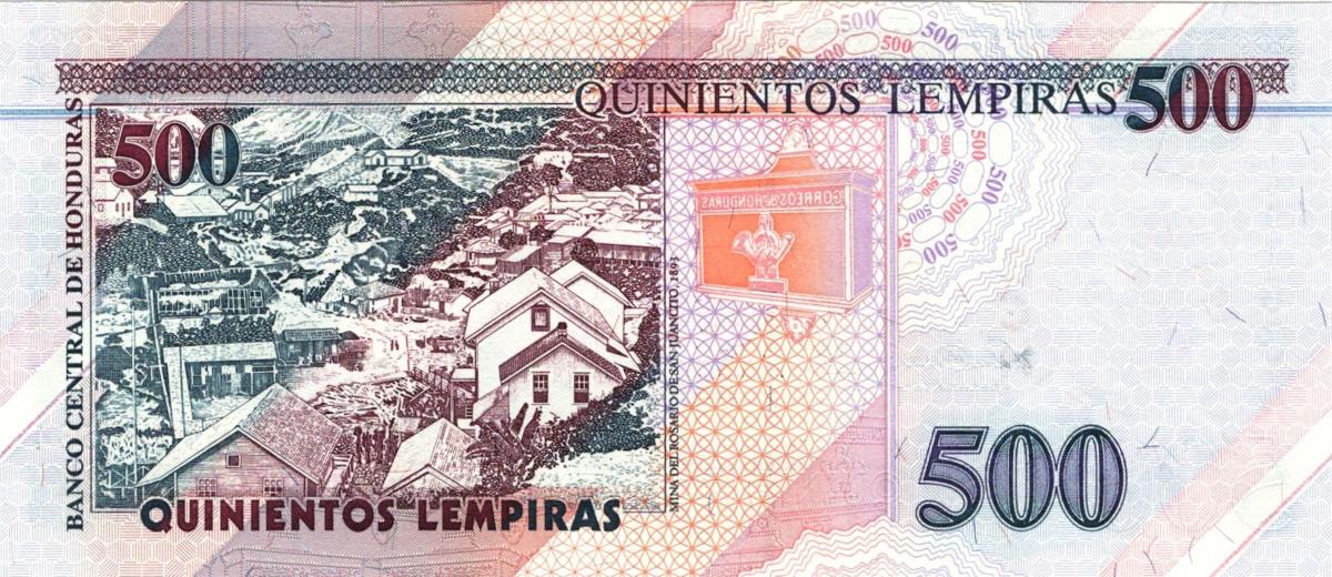 Back of Honduras p78d: 500 Lempiras from 2001