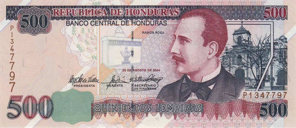Front of Honduras p78f: 500 Lempiras from 2004