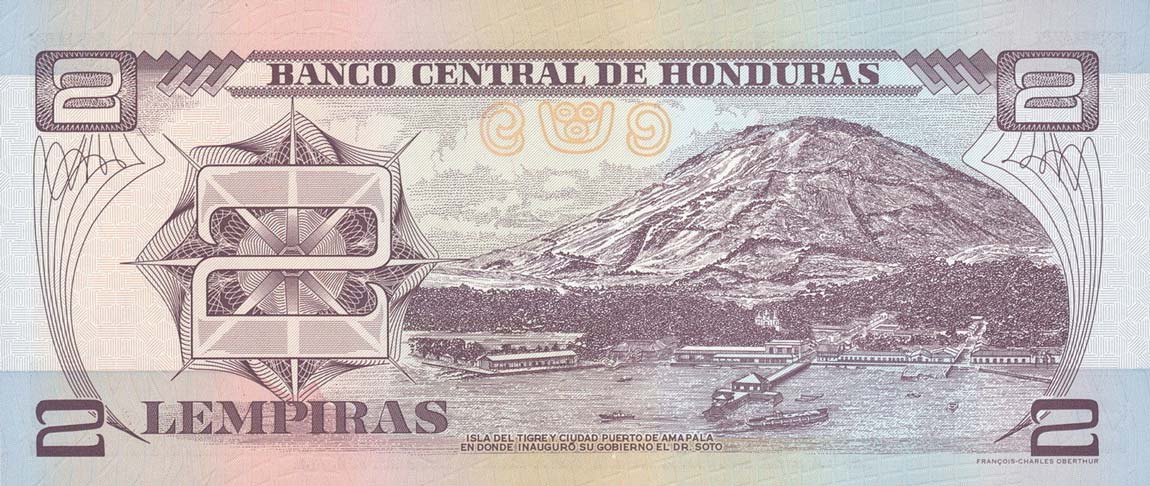 Back of Honduras p80Ac: 2 Lempiras from 2001