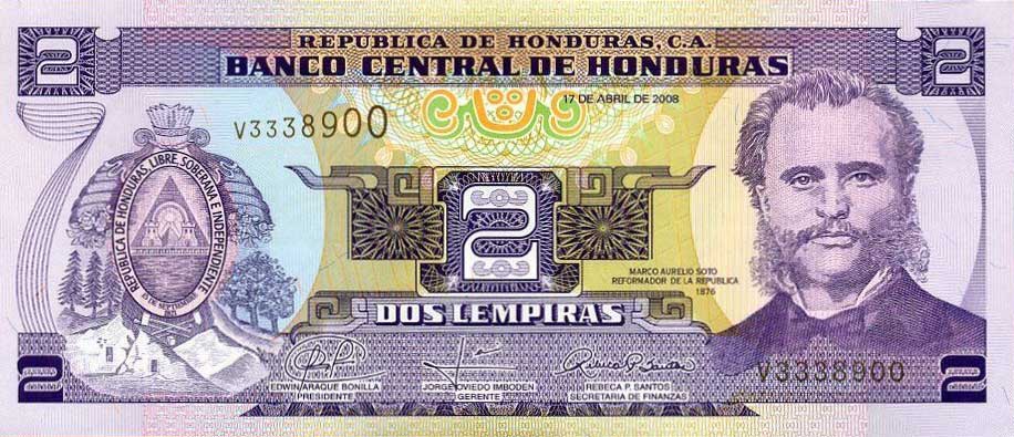 Front of Honduras p80Ag: 2 Lempiras from 2008