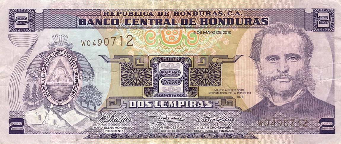 Front of Honduras p80Ah: 2 Lempiras from 2010