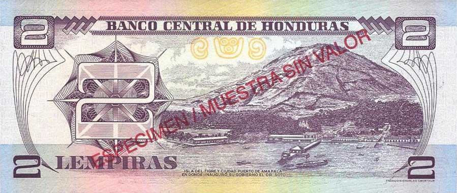 Back of Honduras p80As: 2 Lempiras from 1998