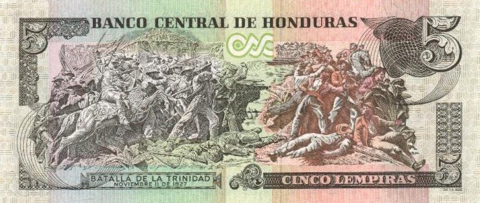 Back of Honduras p81a: 5 Lempiras from 1996