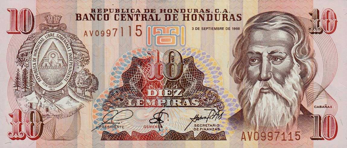 Front of Honduras p82c: 10 Lempiras from 1998