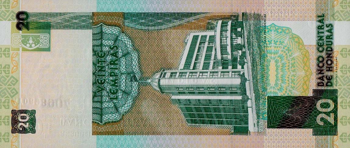 Back of Honduras p87b: 20 Lempiras from 2003