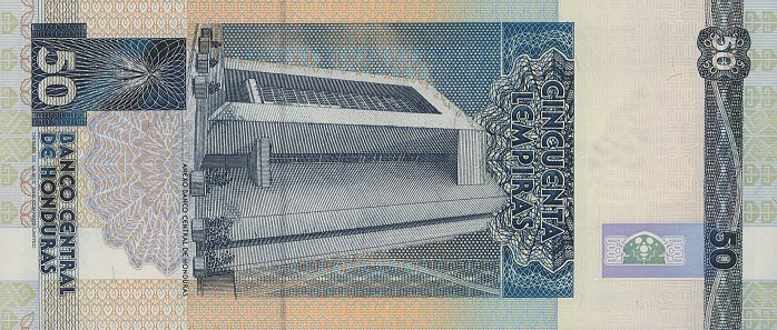 Back of Honduras p88a: 50 Lempiras from 2001