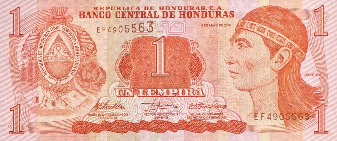 Front of Honduras p89b: 1 Lempira from 2010