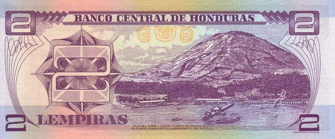 Back of Honduras p90: 2 Lempiras from 2004