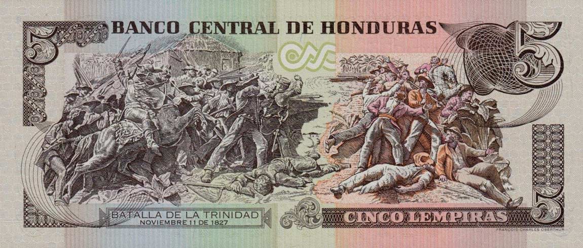 Back of Honduras p91a: 5 Lempiras from 2006
