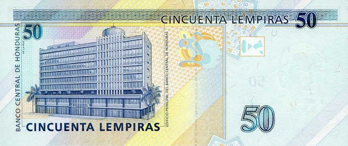 Back of Honduras p94Ab: 50 Lempiras from 2008