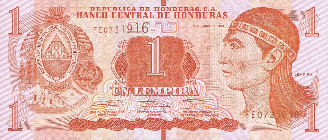 Front of Honduras p96b: 1 Lempira from 2014