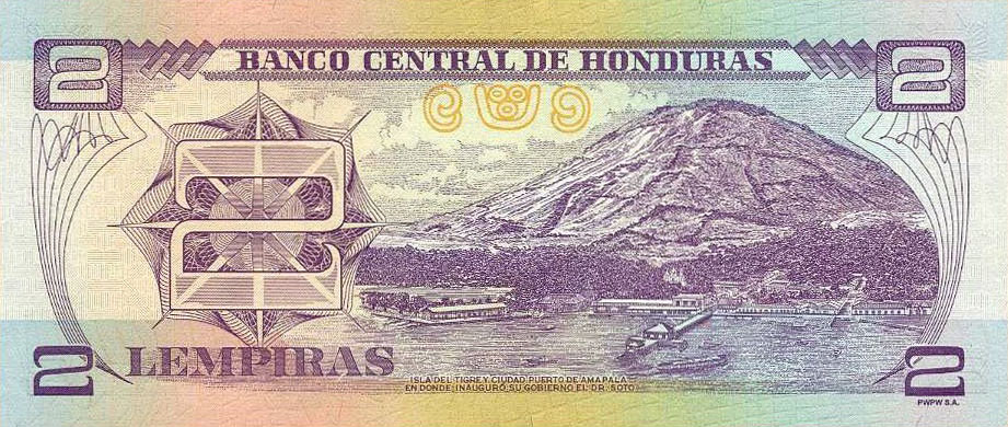Back of Honduras p97c: 2 Lempiras from 2016