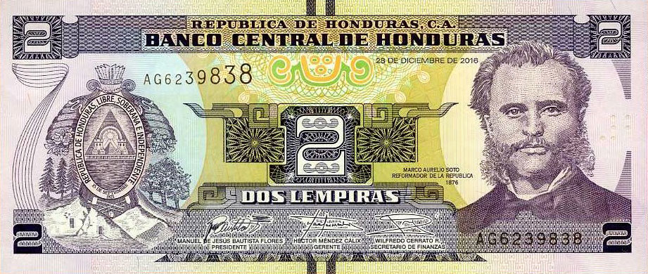 Front of Honduras p97c: 2 Lempiras from 2016