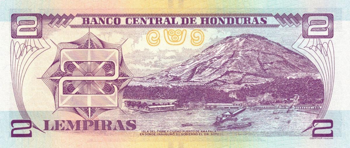 Back of Honduras p97d: 2 Lempiras from 2019