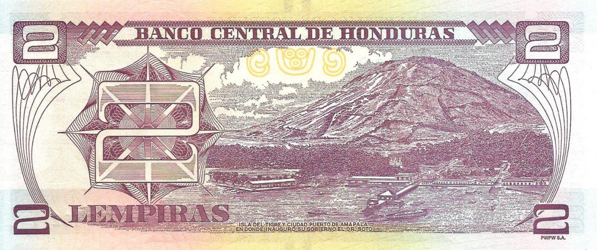 Back of Honduras p97e: 2 Lempiras from 2022