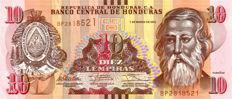 Front of Honduras p99a: 10 Lempiras from 2012