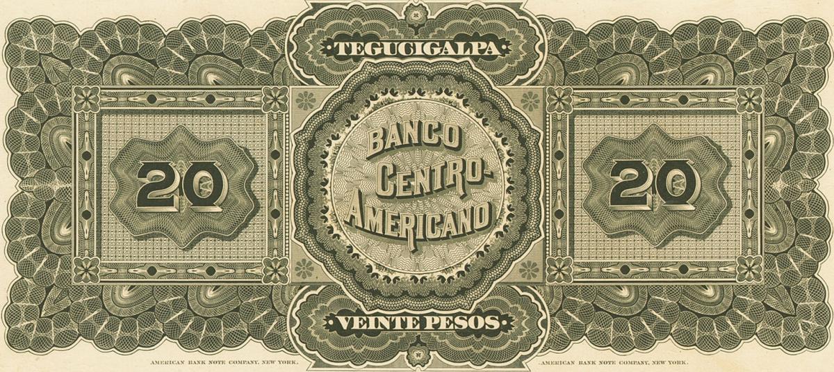 Back of Honduras pS135p: 20 Pesos from 1888
