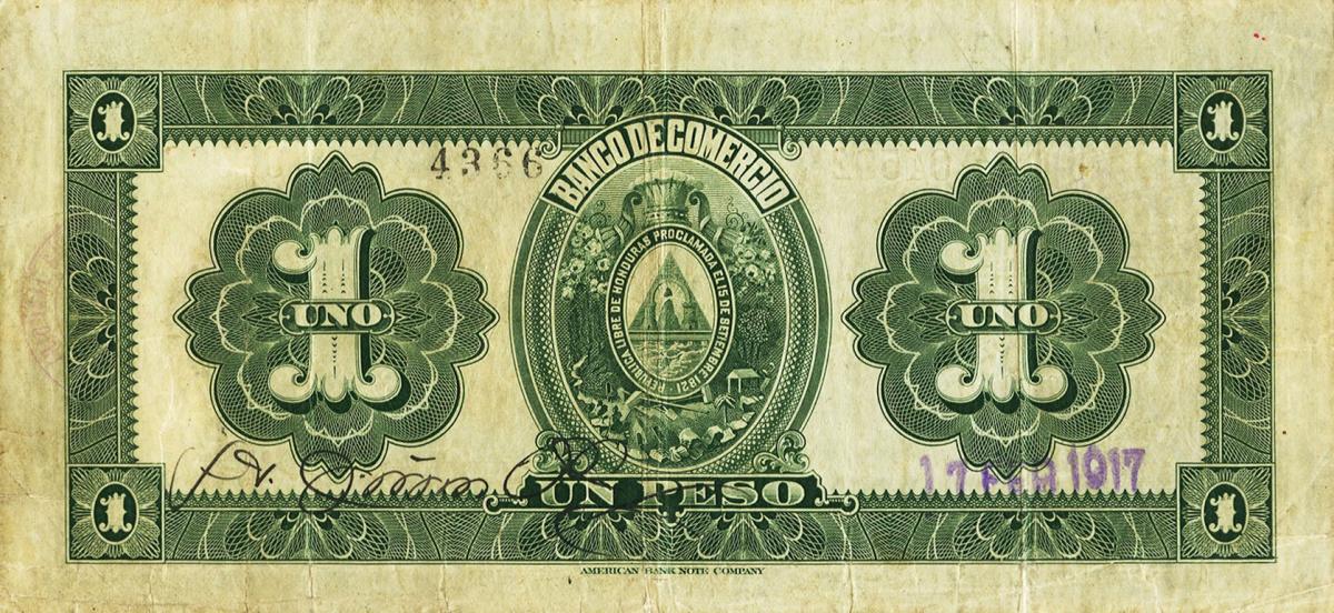 Back of Honduras pS141a: 1 Peso from 1915