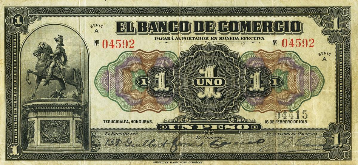 Front of Honduras pS141a: 1 Peso from 1915