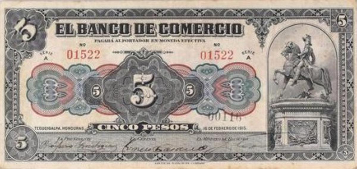 Front of Honduras pS143a: 5 Pesos from 1915