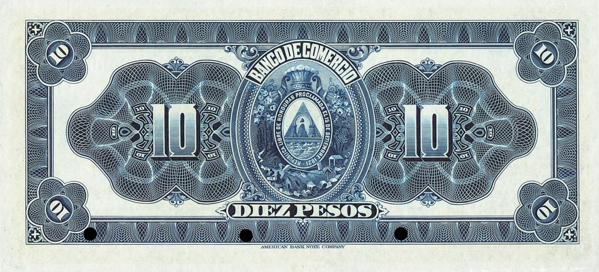 Back of Honduras pS144s: 10 Pesos from 1915