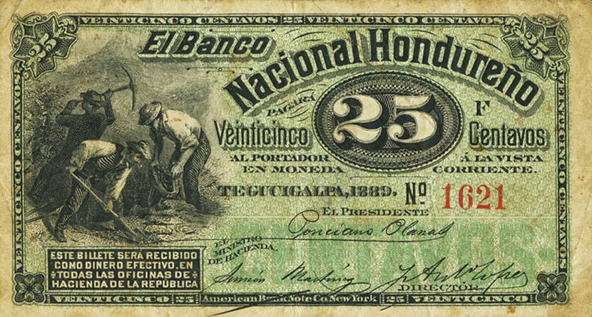 Front of Honduras pS152a: 25 Centavos from 1889