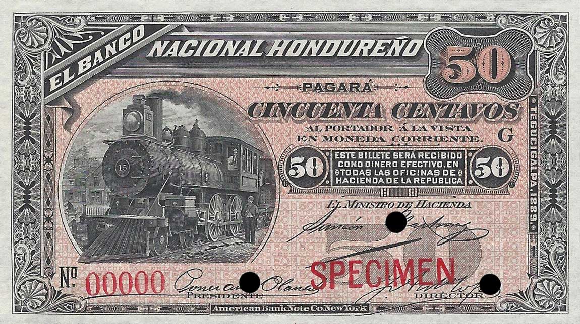 Front of Honduras pS153s: 50 Centavos from 1889