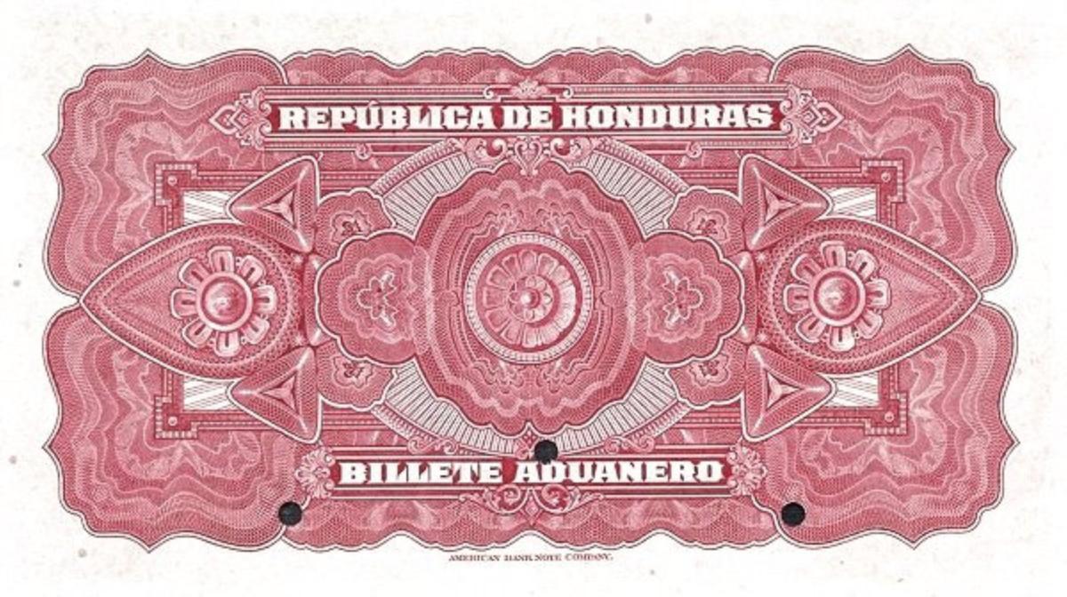 Back of Honduras pS165s: 10 Pesos from 1928